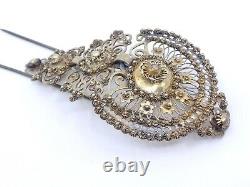 Old Comb Pin Tiara Solid Silver Vermeil Jewel Regional 19th