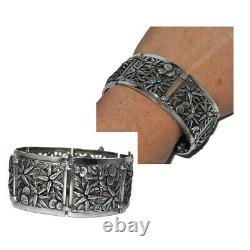 Old Cuff Bracelet In Solid Silver 925 Flower Edelweiss Jewel