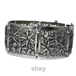 Old Cuff Bracelet In Solid Silver 925 Flower Edelweiss Jewel