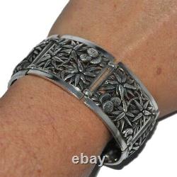 Old Cuff Bracelet In Solid Silver 925 Flower Edelweiss Jewel