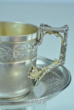 Old Cup And Under Cup Solid Silver Alphonse Debain Lys Mise Art Nouveau