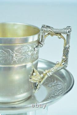 Old Cup And Under Cup Solid Silver Alphonse Debain Lys Mise Art Nouveau