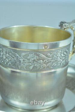 Old Cup And Under Cup Solid Silver Alphonse Debain Lys Mise Art Nouveau