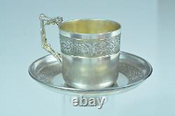 Old Cup And Under Cup Solid Silver Alphonse Debain Lys Mise Art Nouveau