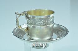 Old Cup And Under Cup Solid Silver Alphonse Debain Lys Mise Art Nouveau