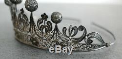 Old Diadem Tiara Crown Sterling Silver Filigree Berbere Tunisia Goldsmith