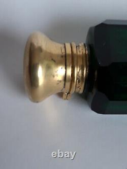 Old Double Salt Bottle In Cut Green Crystal, Silver/vermeil Frame