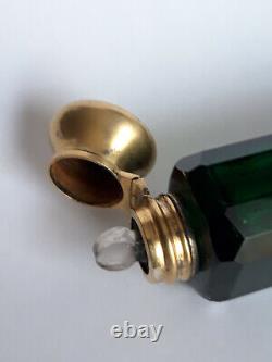 Old Double Salt Bottle In Cut Green Crystal, Silver/vermeil Frame