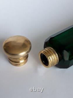 Old Double Salt Bottle In Cut Green Crystal, Silver/vermeil Frame