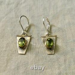 Old Earrings Vermeil Peridots Genuine Modernist Design