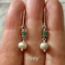 Old Emerald Silver Earrings And Natural Grey Pearl