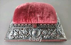 Old English Solid Silver Jewelry Box Stamped on Leather Box Signed