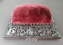 Old English Solid Silver Jewelry Box Stamped on Leather Box Signed