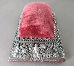 Old English Solid Silver Jewelry Box Stamped on Leather Box Signed