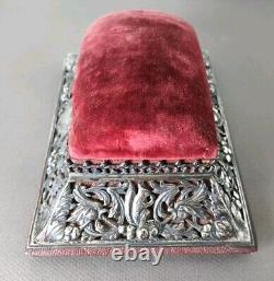 Old English Solid Silver Jewelry Box Stamped on Leather Box Signed