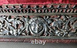 Old English Solid Silver Jewelry Box Stamped on Leather Box Signed