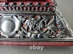 Old English Solid Silver Jewelry Box Stamped on Leather Box Signed