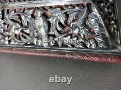 Old English Solid Silver Jewelry Box Stamped on Leather Box Signed