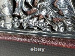 Old English Solid Silver Jewelry Box Stamped on Leather Box Signed