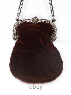 Old Evening Bag In Velvet And Massive Silver 18th Reticule