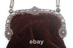 Old Evening Bag In Velvet And Massive Silver 18th Reticule