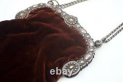 Old Evening Bag In Velvet And Massive Silver 18th Reticule
