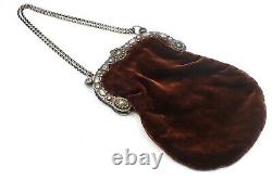 Old Evening Bag In Velvet And Massive Silver 18th Reticule