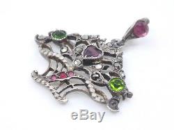 Old Flower Basket Pendant Marcasite In Sterling Silver And 1900 Stones