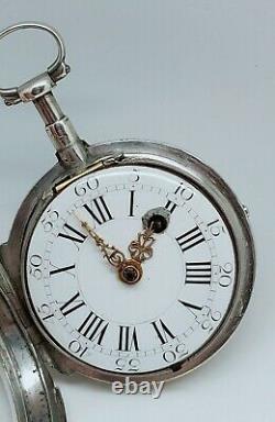 Old Gousset Rooster Watch 18th Silver Works Key Old Vintage Pocket Watch