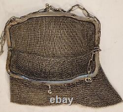 Old Handbag Silver Knitting Cot Aumonerie 19th Vintage