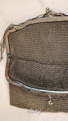 Old Handbag Silver Knitting Cot Aumonerie 19th Vintage