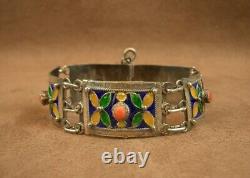 Old Kabyle Berber Bracelet Solid Silver with Enamel & Coral