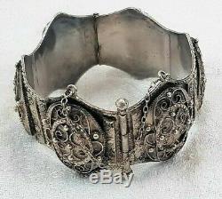 Old Large Gem Oriental Bracelet Cuff 86 G Silver Book Q150