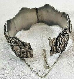 Old Large Gem Oriental Bracelet Cuff 86 G Silver Book Q150