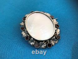 Old Large Reliquary Brooch Solid Silver Amethyst & Mother-of-pearl 19 Th Jewellery