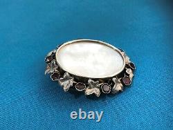 Old Large Reliquary Brooch Solid Silver Amethyst & Mother-of-pearl 19 Th Jewellery