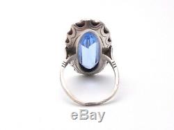 Old Marquise Ring In Solid Silver Marcasites And Blue Stone 1900 T50