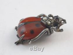 Old Miniature Jewel Ladybug In Sterling Silver Opaline Art Nouveau