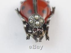 Old Miniature Jewel Ladybug In Sterling Silver Opaline Art Nouveau