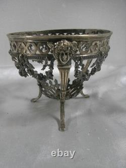 Old Mustard Tripod Support, Solid Silver, Putti Head, Floral Garland