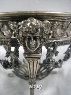 Old Mustard Tripod Support, Solid Silver, Putti Head, Floral Garland