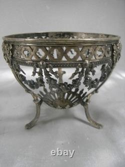 Old Mustard Tripod Support, Solid Silver, Putti Head, Floral Garland