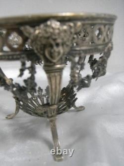 Old Mustard Tripod Support, Solid Silver, Putti Head, Floral Garland