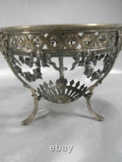 Old Mustard Tripod Support, Solid Silver, Putti Head, Floral Garland