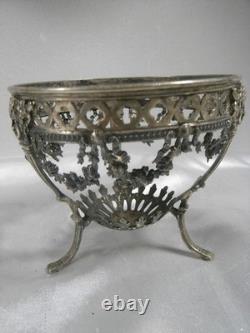 Old Mustard Tripod Support, Solid Silver, Putti Head, Floral Garland