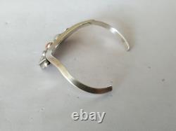 Old Navajo Native American bracelet, solid sterling silver, coral, mother-of-pearl