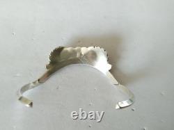 Old Navajo Native American bracelet, solid sterling silver, coral, mother-of-pearl