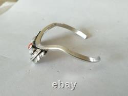 Old Navajo Native American bracelet, solid sterling silver, coral, mother-of-pearl
