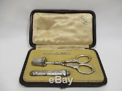 Old Necessary Coffret A Sewing Sterling Silver Needle Holder Scissors From