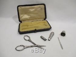 Old Necessary Coffret A Sewing Sterling Silver Needle Holder Scissors From